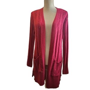 Kathy Ireland Deep Pink Open Front Cardigan